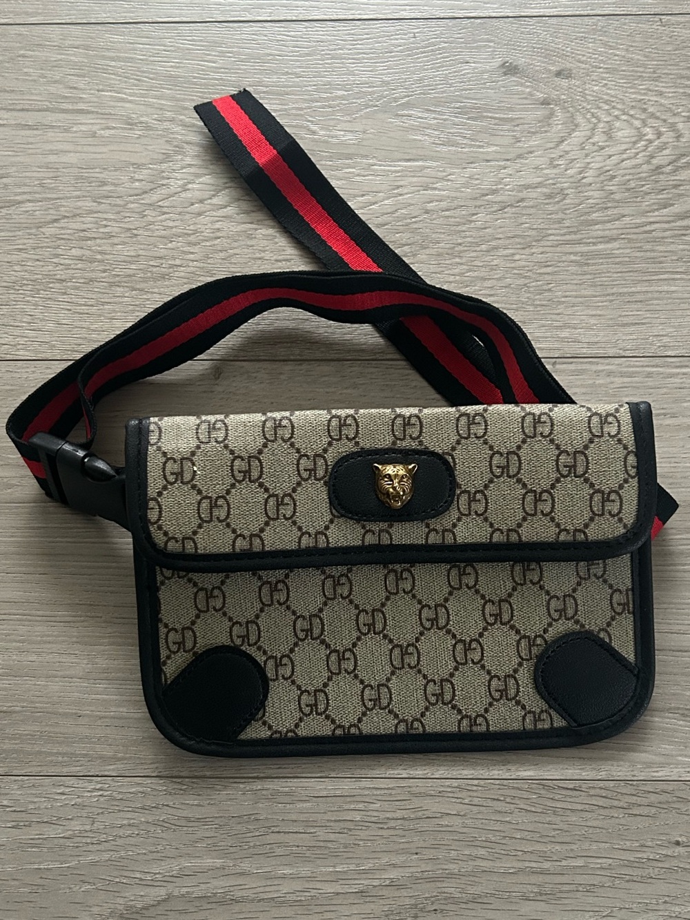 Monogram Canvas Crossbody Bag with Gold Tiger Accent
